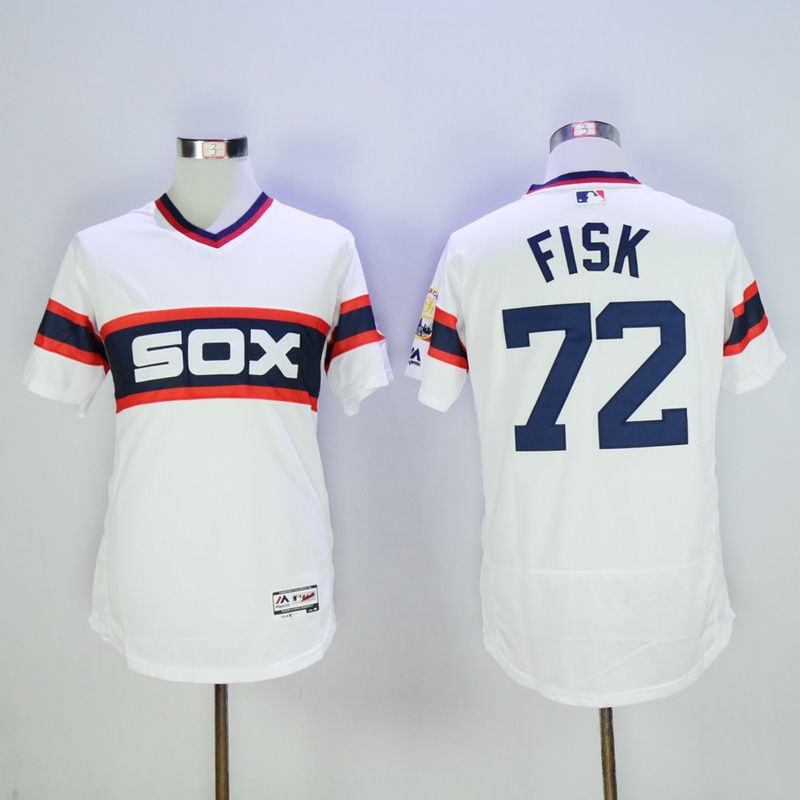 Men Chicago White Sox 72 Fisk White Throwback MLB Jerseys